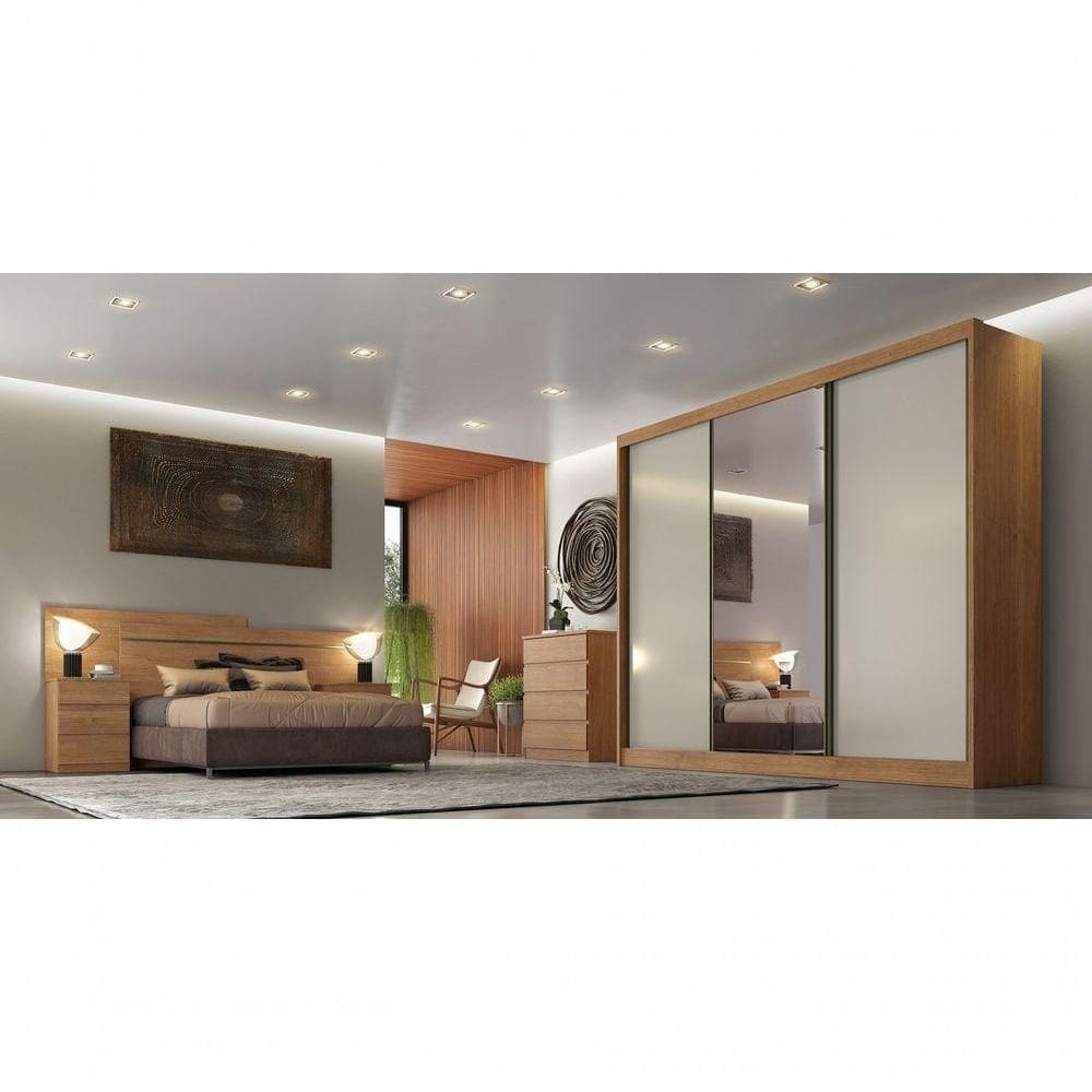 Guarda Roupa Casal Com 1 Porta Espelhada 6 Gavetas - Diamond-cumaru Off White - Móveis Horizonte