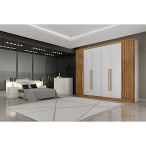 Guarda Roupa Casal 6 Portas 6 Gavetas - Orfeus Ripado-branco - Móveis Horizonte