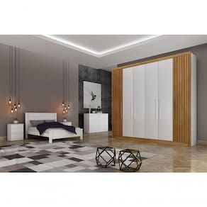 Guarda Roupa Casal 6 Portas 6 Gavetas - Granada Ripado-branco - Móveis Horizonte