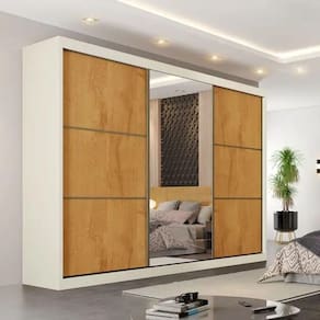 Guarda Roupa Casal 6 Gavetas Com Espelho - Bragança-off White-peroba - Móveis Europa