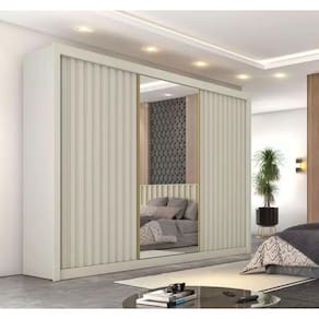Guarda Roupa Casal Ripado Com Espelho 3 Portas 6 Gavetas - Athenas-off White - Móveis Europa
