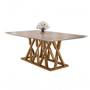 Mesa De Jantar Moderna Madeira Maciça Com Vidro 2,0x1,0m - Quartzo - Harmonia Salas