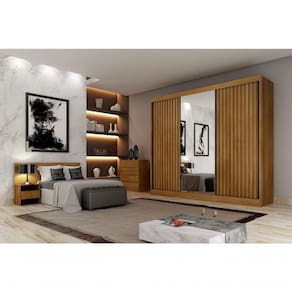Guarda Roupa Casal Ripado Com Espelho 3 Portas 6 Gavetas - Royale-cumaru - Móveis Horizonte