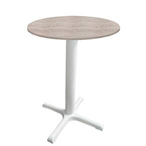 Mesa ô Ferro Branco 74cm (alt) Base X Tampo Mdp Redondo Castanheira 70cm (larg) X 2,50cm (alt)