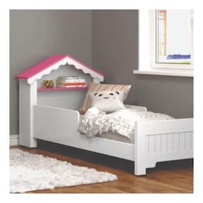 Mini Cama Infantil para Quarto Casinha Realeza Branco Com Rosa