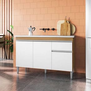 Balcão De Pia Ambiente Tatiane 120cm Amêndoa Branco - Ajl