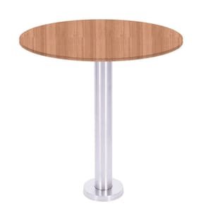 Mesa Beta Fixa Inox 71,50 Cm (alt) Disco Redondo Tampo Mdp Redondo 80 Cm (larg) X 2,50 Cm (alt) Noce