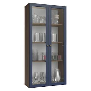Cristaleira Suspensa 70 Cm 2 Portas De Vidro Vik Madesa Rustic/azul