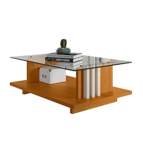 Mesa De Centro Com Vidro Frizz - 7 Decor Cinamomo E Off White