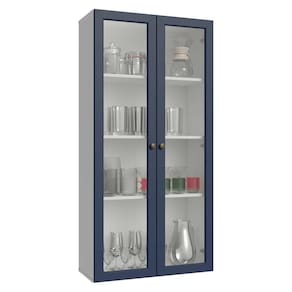 Cristaleira Suspensa 70 Cm 2 Portas De Vidro Vik Madesa Branco/azul