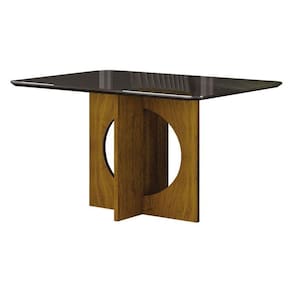 Mesa De Jantar Lorena Plus 120x80 Com Vidro Freijó Chumbo - Leifer Móveis.