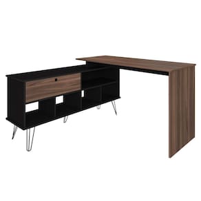 Mesa Escrivaninha Em L Com Porta E 6 Nichos Hawaii Ipê/preto