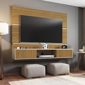 Painel Para Até 65 Polegadas Com 2 Portas Basculantes Multimóveis Cr45281 Cinamomo/off White/ripado
