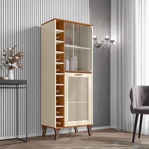 Cristaleira Com Adega Lateral 10 Garrafas MDF Porta De Vidro Design Moderno Nature/Off White