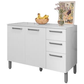 Balcao Com Tampo 3 Portas 2 Gavetas 120 Cm Mad Versalhes Ktp Branco Supremo