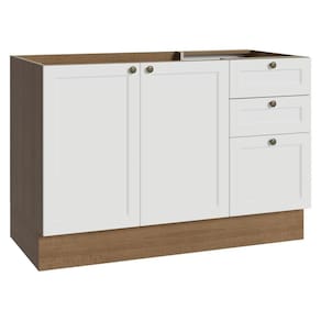 Balcão De Pia 120 Cm 2 Portas 3 Gavetas (sem Tampo) Rustic/branco Vik Madesa Rustic/branco