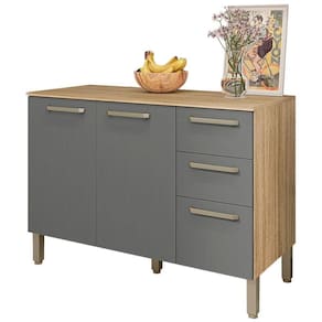 Balcao Com Tampo 3 Portas 2 Gavetas 120 Cm Mad Versalhes Ktp Freijo Gris
