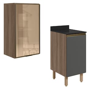 Armario Aereo Balcao 1p Vidro 40cm Mdf Kali Nicioli Carvalho Toq Chumbo
