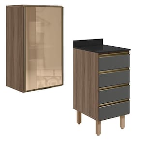 Armario Aereo Vidro Balcao 4g 40 Cm Mdf Kali Nicioli Carvalho Toq Chumbo