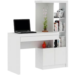 Escrivaninha Estante Para Escritório 2 Portas 1 Gaveta Branco