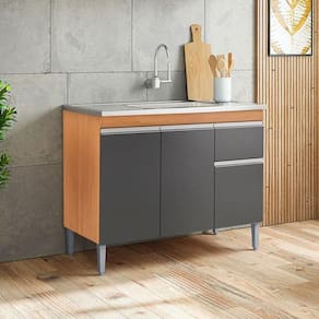 Balcão De Pia Ambiente Tatiane 100cm Amêndoa Preto - Ajl