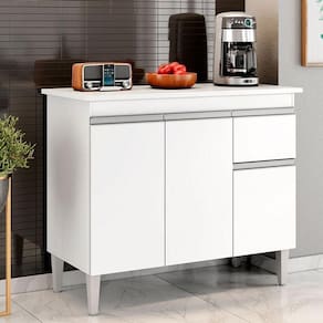 Balcão De Cozinha Ambiente Tatiane Com Tampo 100cm Branco Brilho - Ajl