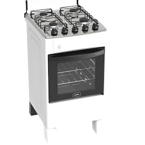 Fogão 4 Bocas Branco Iris Plus com Forno 50 L em Aço Inox Realce