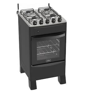 Fogão 4 Bocas Preto Iris Plus com Forno 50 L em Aço Inox Realce