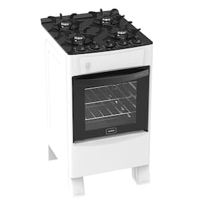 Fogão 4 Bocas Branco Iris Glass com Forno 50 L em Aço Inox Realce
