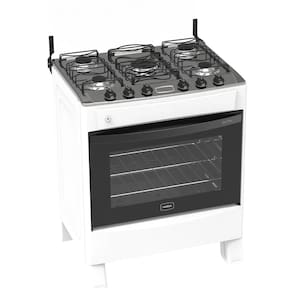 Fogão 5 Bocas Branco Iris Plus com Forno 94 L em Aço Inox Realce