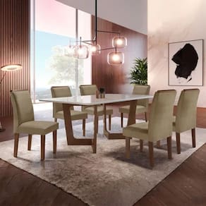Conjunto Sala De Jantar Nápoles Tampo Vidro-mdf Com 6 cadeiras
