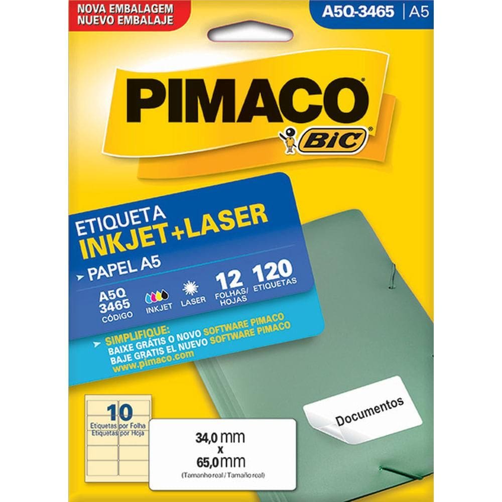 Etiqueta A5 Inkjet Laser A5Q3465 - Pimaco