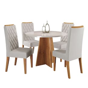 Conjunto de Mesa Sala de Jantar Redonda 0,90m 4 Cadeiras Fin Madeirado Veludo Viero