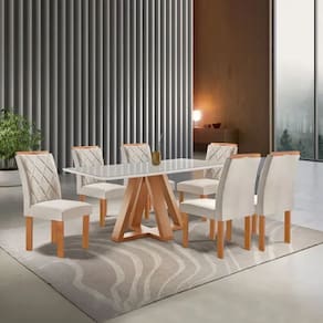 Conjunto Mesa Tampo Smart Plus Vidro Kyra 6 cadeiras Arthus