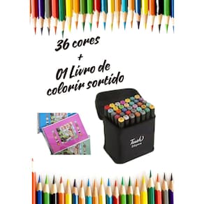 Livro de Colorir + Canetinhas 36, 48 ou 60 cores acrilica ou 36 ou 80 cores touch preta Bobi guds 50 Folhas Caderno de D