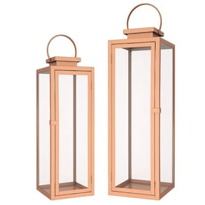 Conjunto 2 Lanternas Decorativa Inox Rosê Metálico 59cm e 46cm - Empório Decor