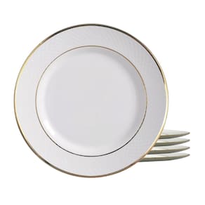 Jogo 4 Pratos Raso Cerâmica 29Cm Borda Dourada Filete Ouro