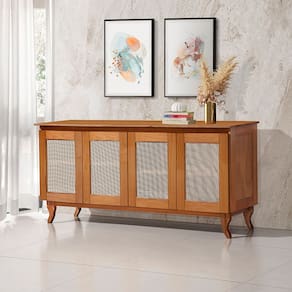 Buffet Aparador Madeira Vintage Luxo Tela 4p Deltan Castanho - Atraente Móveis