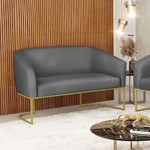 Sofá 2 Lugares Namoradeira Industrial Dourado Stella Sintético Grafite D03 - D`Rossi