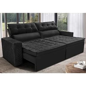 Sofá Retrátil E Reclinável 2,30m Cama Inbox Velusoft - Preto