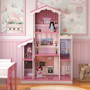 Mega Casa de Boneca Sonho 8 cômodos Branco Rosa