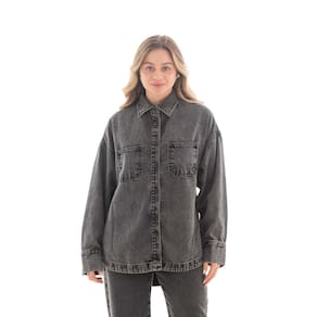 Camisa Jeans Feminina Arauto Oversized Black Marmorizado