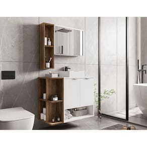 Conj Banheiro Gabinete e Espelheira Ibiza Branco Naturalle