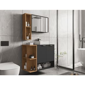 Conj Banheiro Gabinete e Espelheira Ibiza Preto Fosco Naturalle