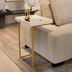 Mesa de Apoio Lateral Sala de estar 4774 Perola Pé de Ferro Dourado