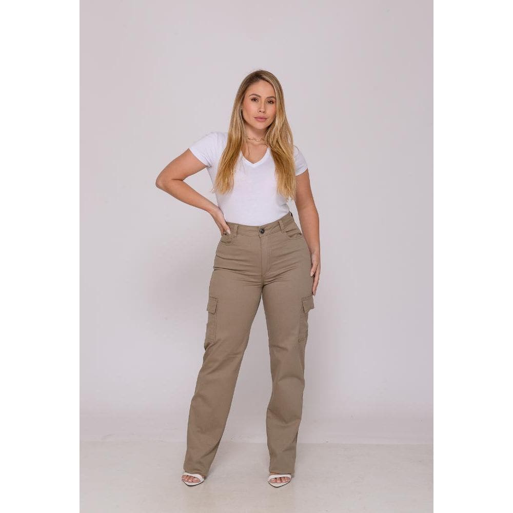 Calça Cargo Feminina 7948 Bege Escuro [F075]