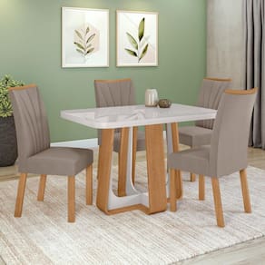 Conjunto Sala de Jantar Mesa Easy Pop 120x80cm Tampo MDF 40mm com 4 Cadeiras Confort Suede Animale Bege Amêndoa/Off White