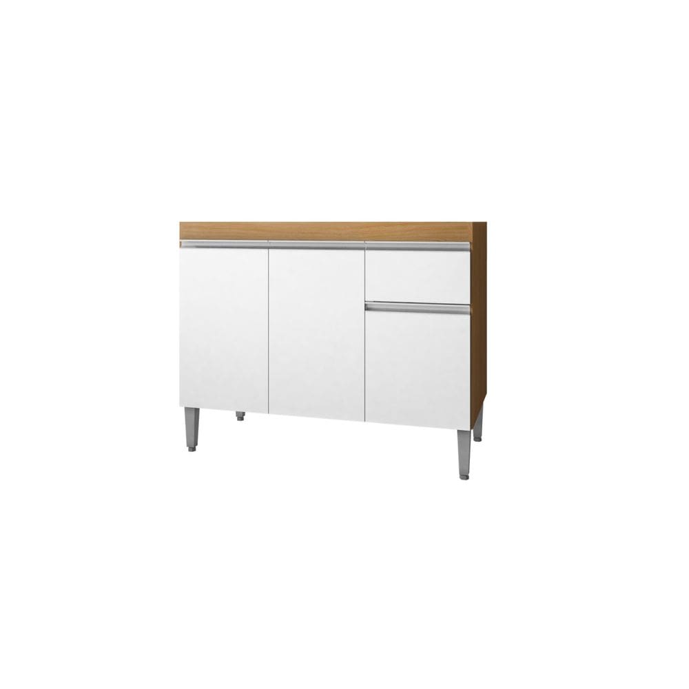Balcão Armário de Cozinha Tatiane 100cm Amêndoa/Branco S/Tampo - AJL Móveis