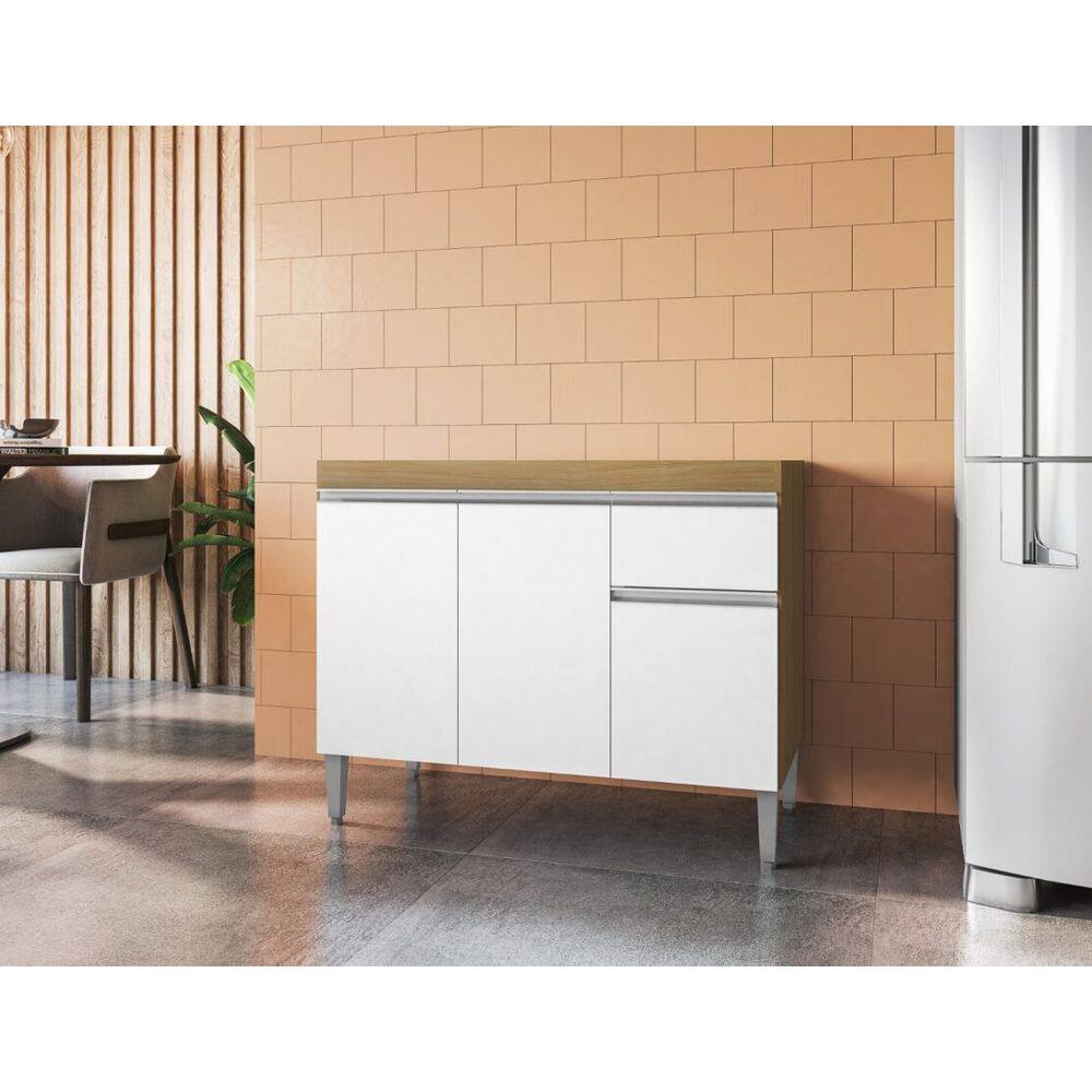 Balcão de Cozinha Tatiane 100cm Amêndoa/Branco S/Tampo - AJL Móveis