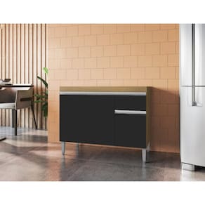 Balcão Gabinete de Pia Tatiane 100cm Amêndoa/Preto S/Tampo - AJL Móveis